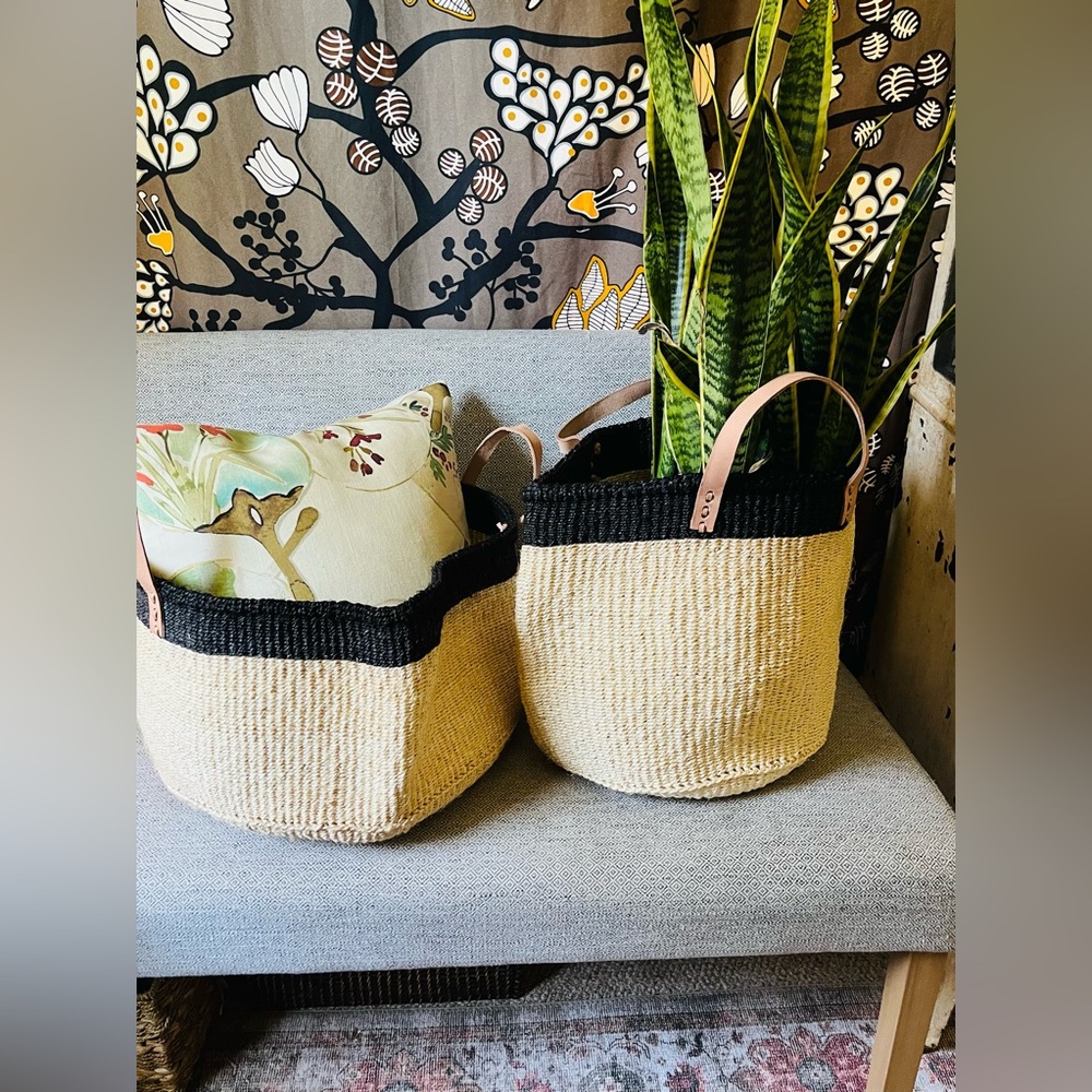 Woven Sisal Basket with Leather Handles - Picture 8 of 10